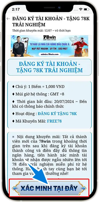Bước 3: Chọn vào " XÁC MINH TẠI ĐÂY "
